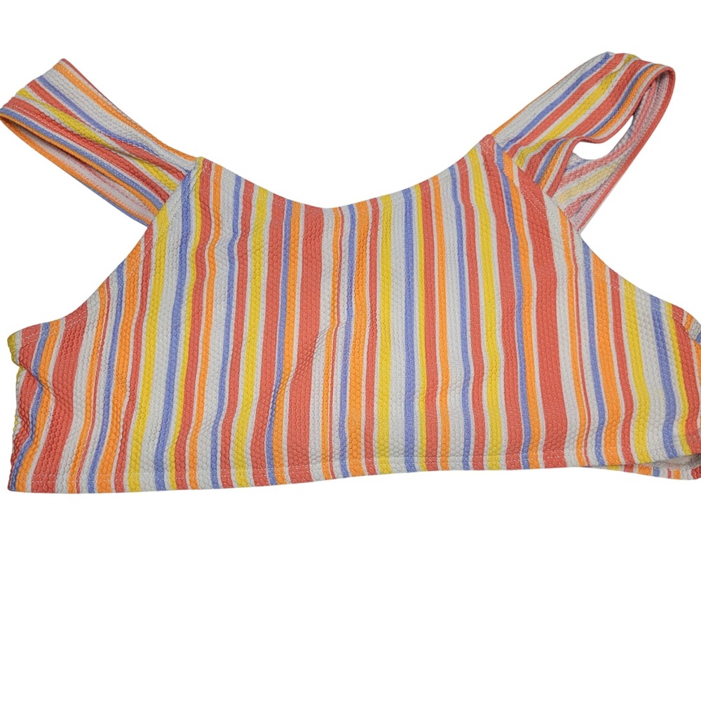 Wonder Nation Girls Striped Bikini Swim Top XL 14-16 Multicolor Ribbed Stretchy